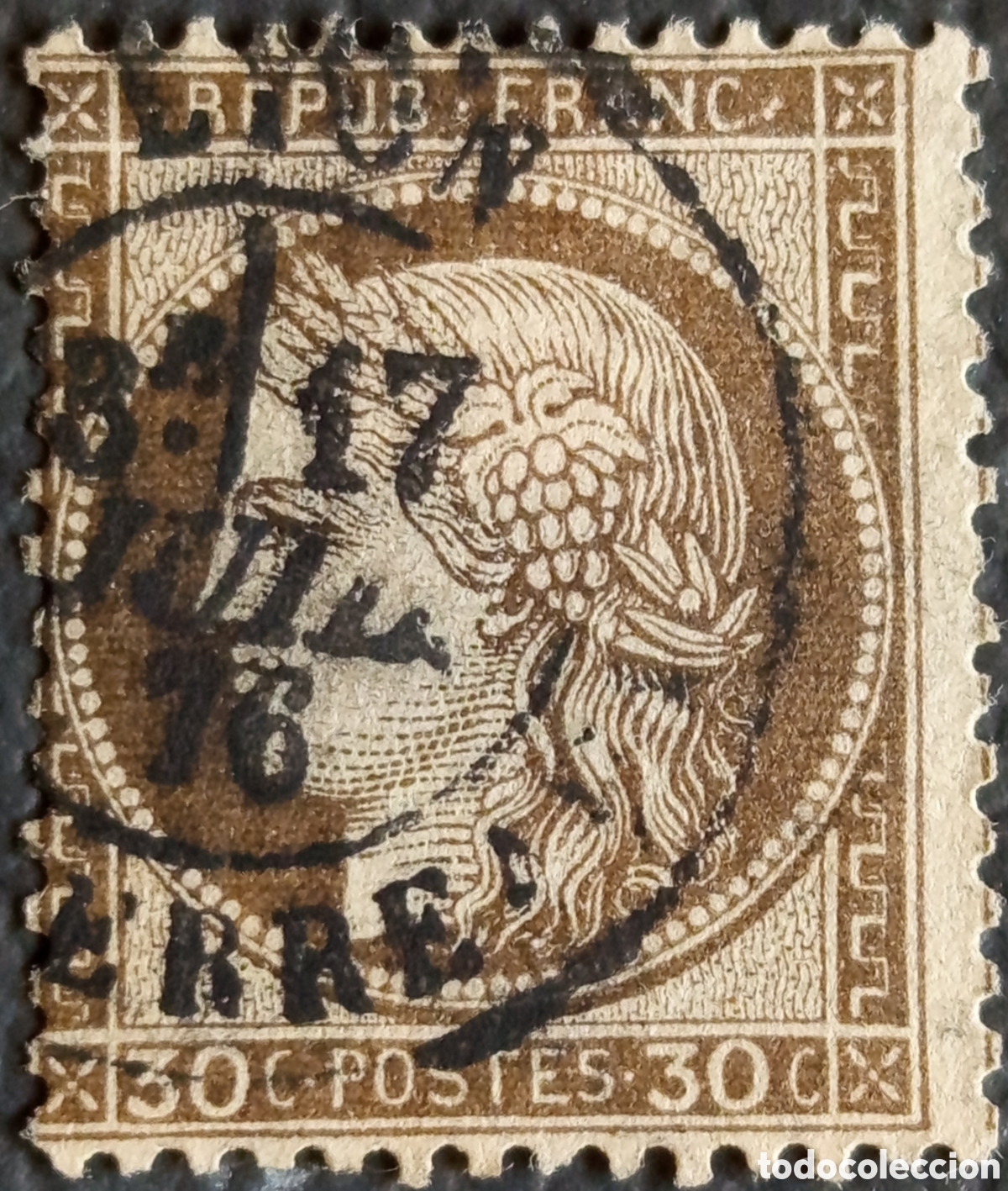 Sellos: Sello Cl&aacute;sico Francia 1871/75 Tipo Ceres 30c Marr&oacute;n Usado