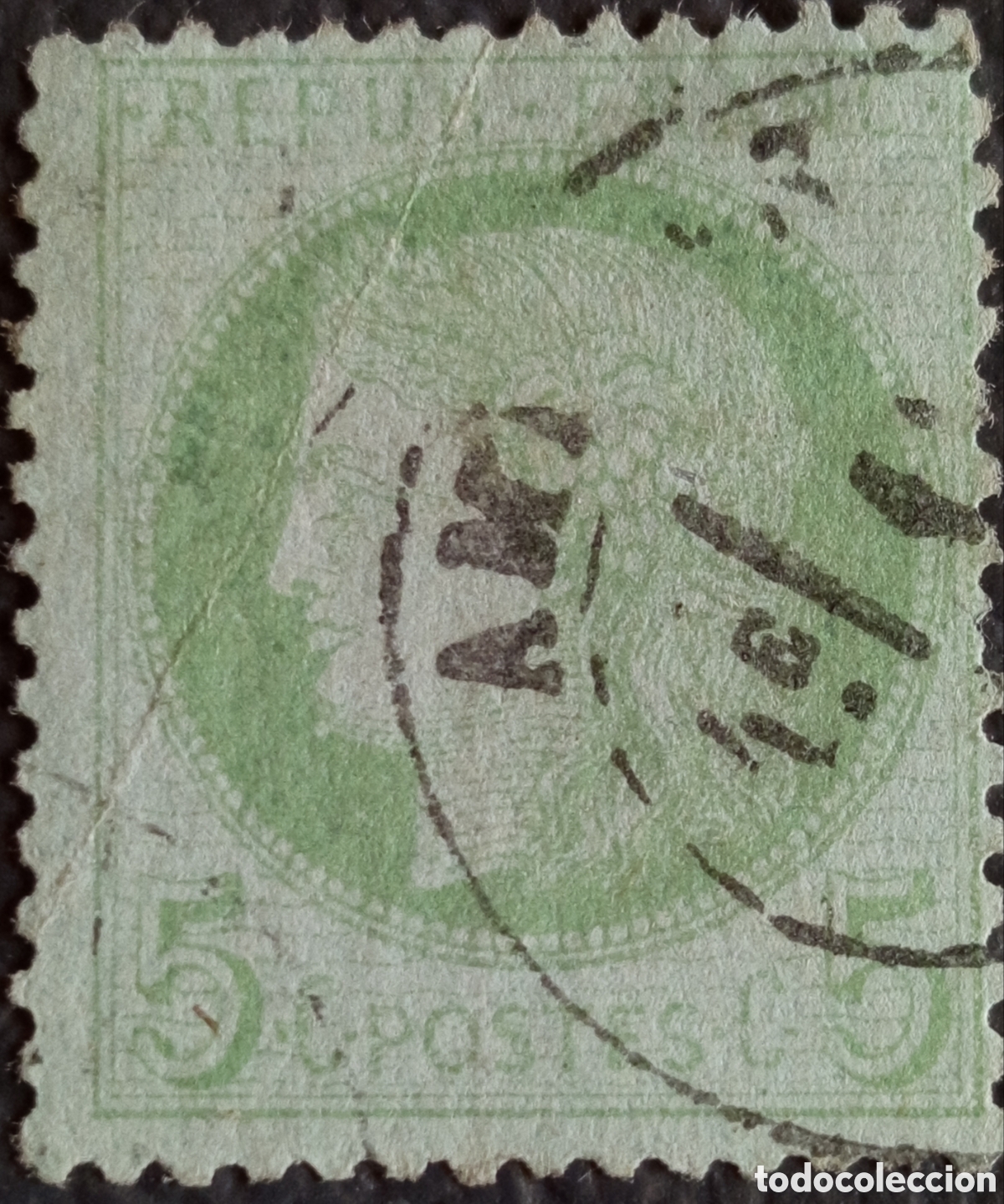 Sellos: Sello Cl&aacute;sico Francia 1872 Tipo Ceres 5c Verde Usado (Michel 50)