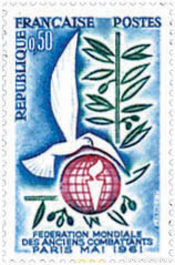 Sellos: 65506 MNH FRANCIA 1961 10 ANIVERSARIO DE LA FEDERACION MUNDIAL DE LOS ANTIGUOS COMBATIENTES