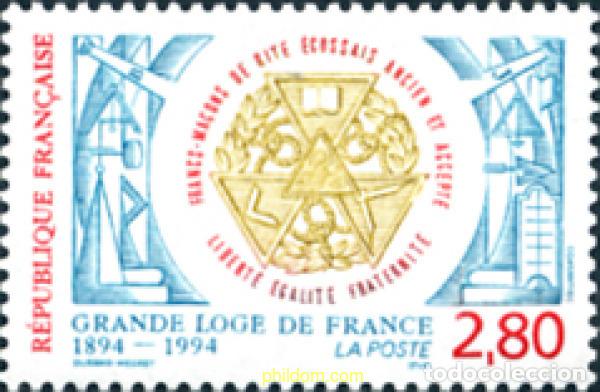 Sellos: 124259 MNH FRANCIA 1994 CENTENARIO DE LA GRAN LOGIA MASONICA DE FRANCIA
