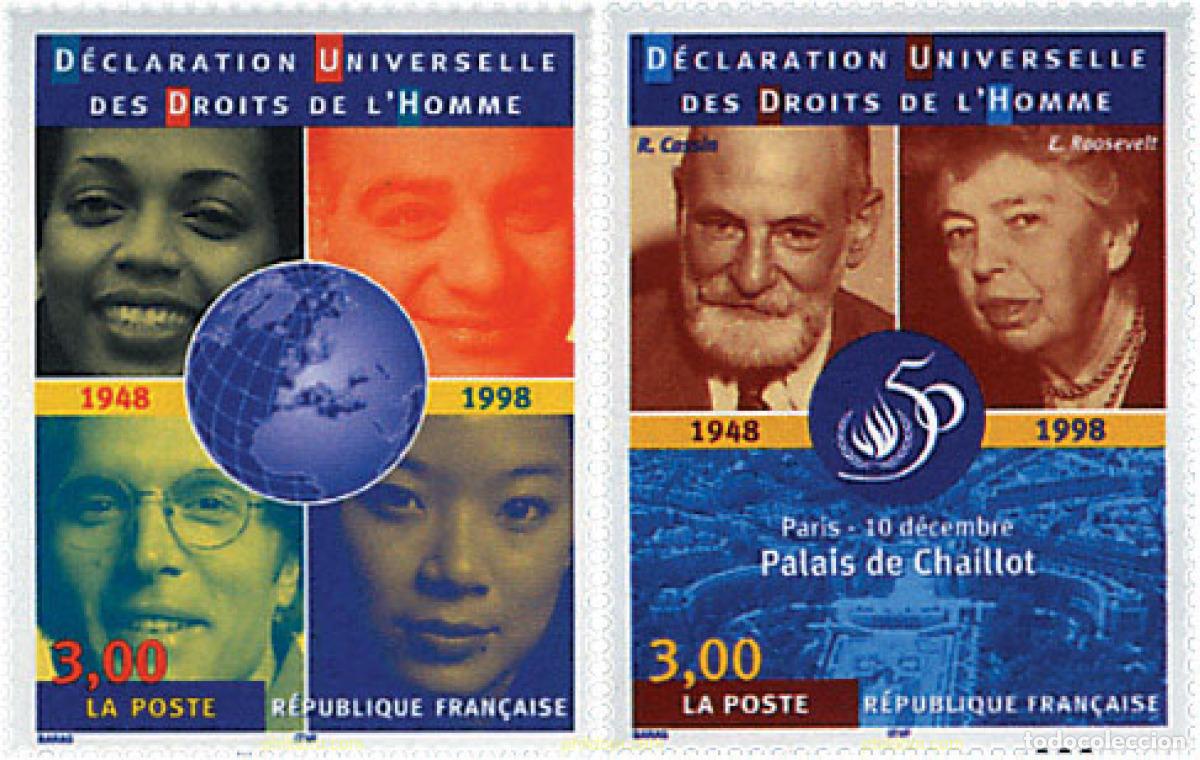 Sellos: 53431 MNH FRANCIA 1998 50 ANIVERSARIO DE LA DECLARACION UNVERSAL DE LOS DERECHOS HUMANOS