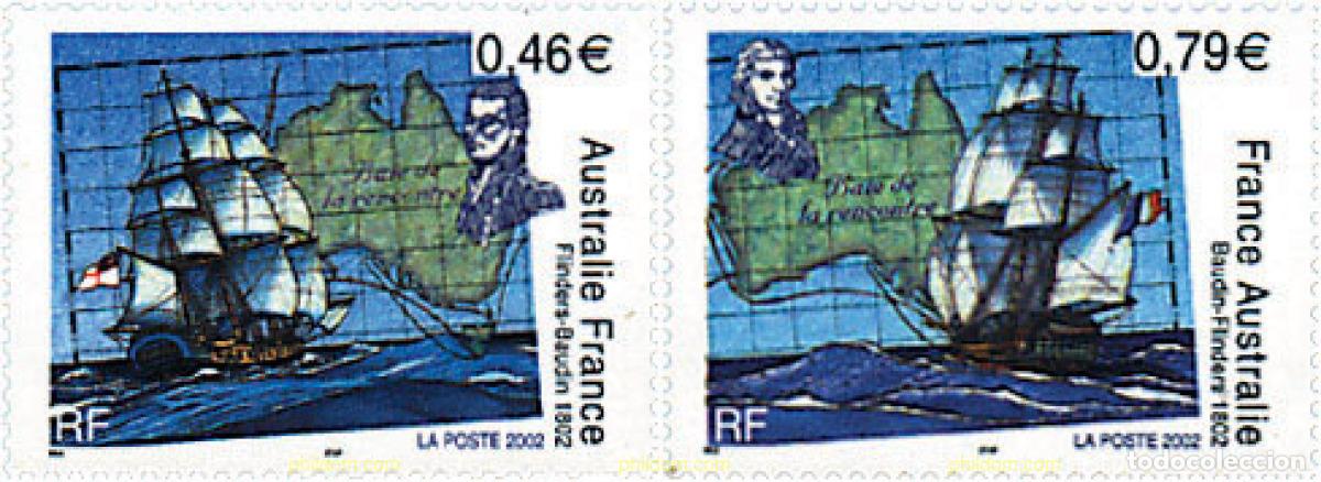 Sellos: 91365 MNH FRANCIA 2002 BICENTENARIO DEL RENCUENTRO DE LOS EXPLORADORES NICOLAS BAUDIN Y MATTHEW FLI