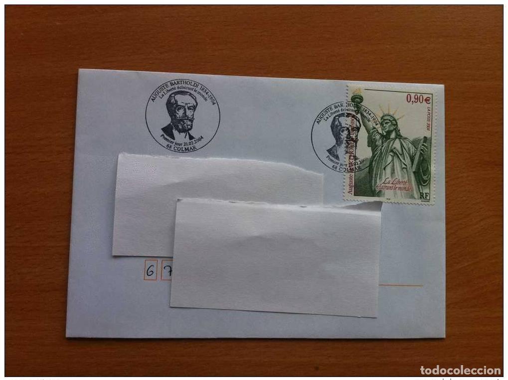 Sellos: FRANCIA 2004 PRIMER D&Iacute;A ESTATUA DE BARTHOLDI LIBERTE LE MONDE S/CARTA N&ordm; 3639