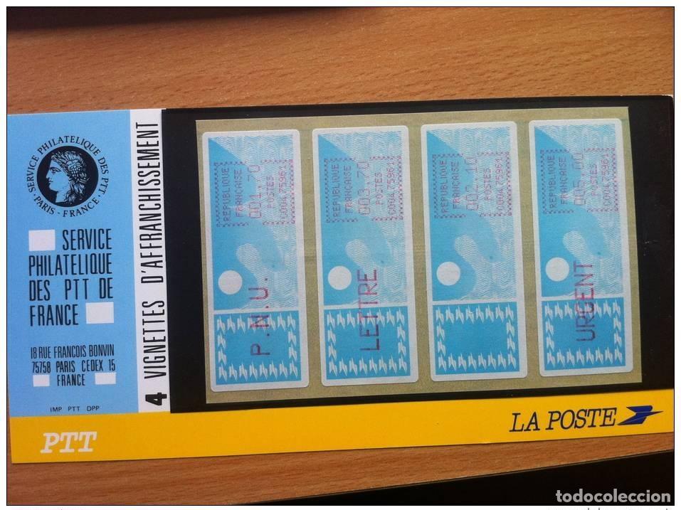 Sellos: FRANCE ATM LISA 1985 YVERT No. 88 a 91 PLAQUETTE Michel Nr 6.18SPe Service P.T.T.