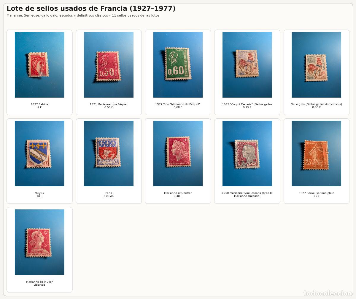 Sellos: Lote sellos usados Francia 1927-1977 | 11 uds