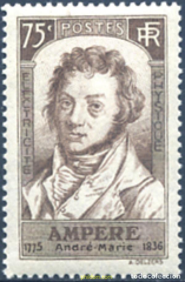 Sellos: 120318 MNH FRANCIA 1936 CENTENARIO DE LA MUERTE DE ANDRE MARIE AMPERE
