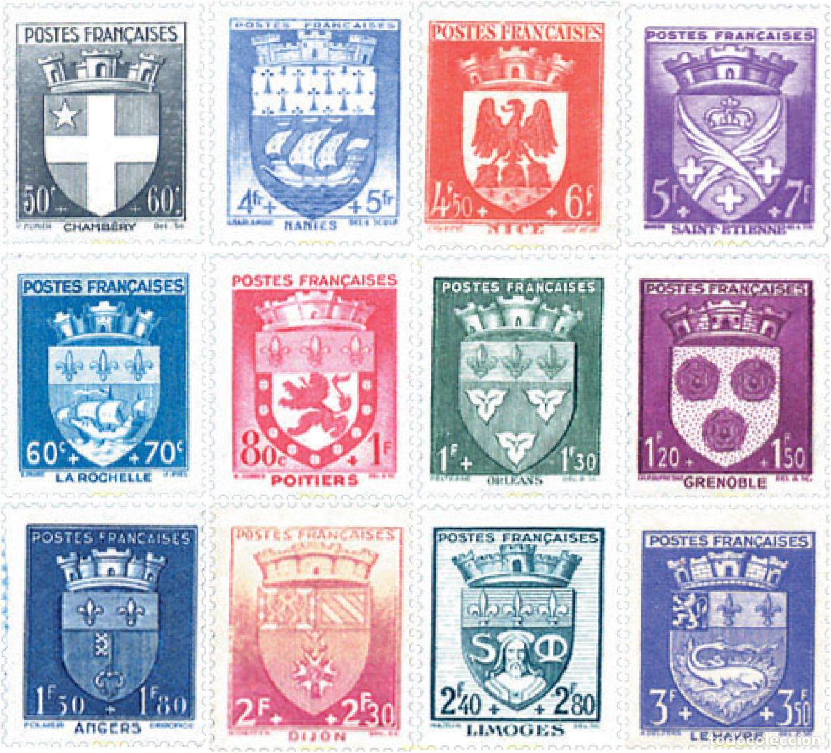 Sellos: 247143 HINGED FRANCIA 1942 ESCUDOS DE CIUDADES