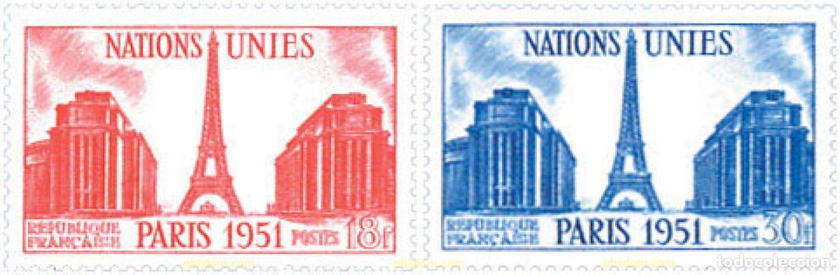 Sellos: 342585 HINGED FRANCIA 1951 6 SESION DE LAS NACIONES UNIDAS, EN PARIS