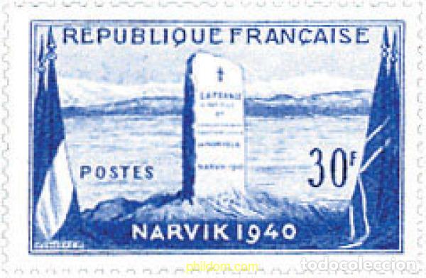 Sellos: 121296 MNH FRANCIA 1952 12 ANIVERSARIO DE LA BATALLA DE NARVIK