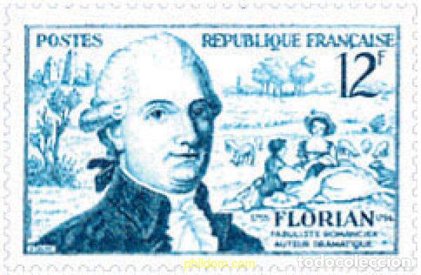 Sellos: 352694 HINGED FRANCIA 1955 BICENTENARIO DEL NACIMIENTO DEL FABULISTA JEAN-PIERRE CLARIS DE FLORIAN