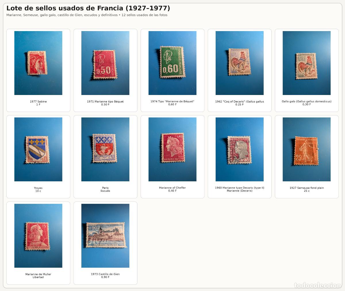 Timbres: Lote sellos usados Francia 1927-1977 | 12 uds