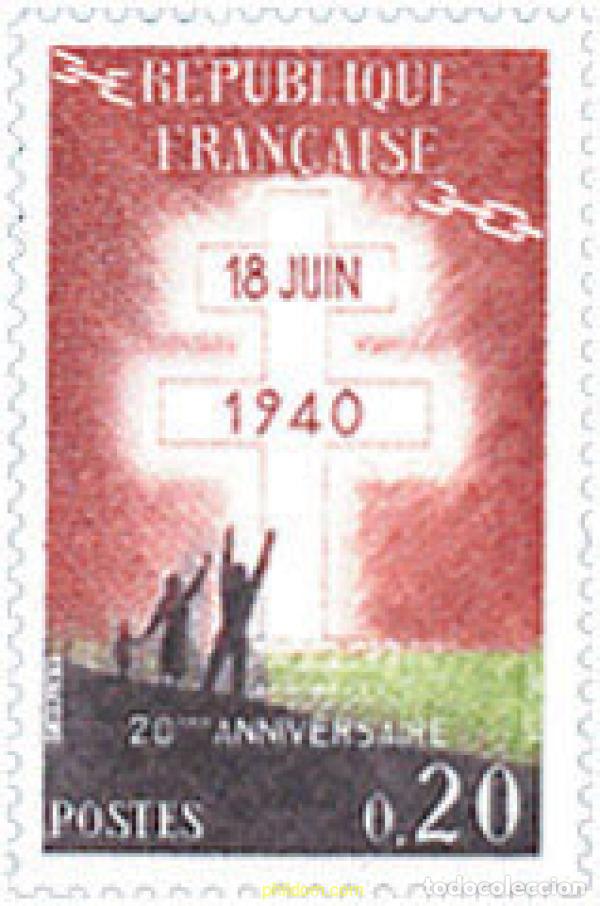 Selos: 352808 HINGED FRANCIA 1960 20 ANIVERSARIO DEL LLAMAMIENTO DEL GENERAL DE GAULLE