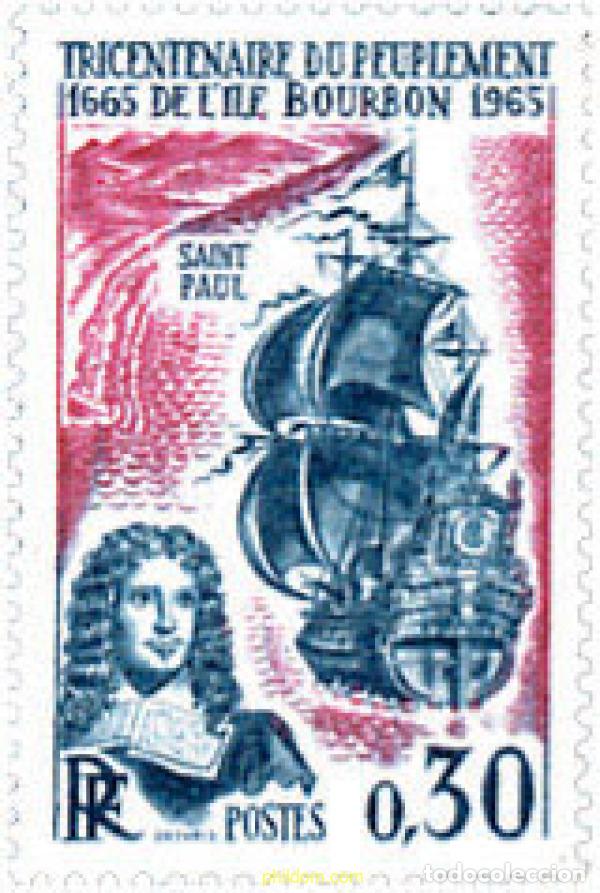 Sellos: 122045 MNH FRANCIA 1965 3 CENTENARIO DE LA COLONIZACION DE LA ISLA BOURBON (LA REUNION)