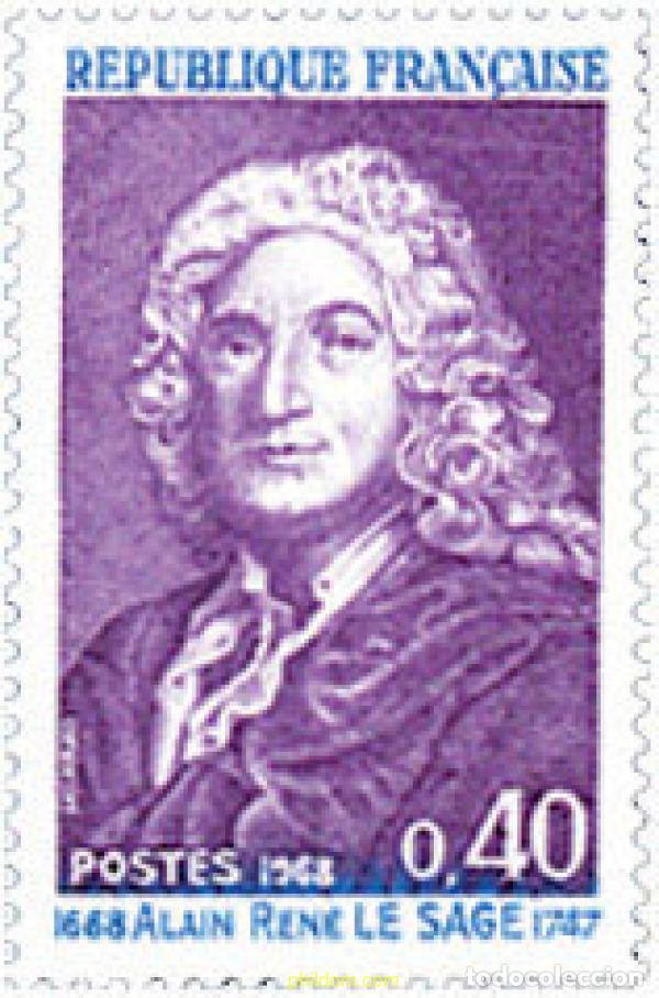 Sellos: 122136 MNH FRANCIA 1968 300 ANIVERSARIO DEL NACIMIENTO DEL ESCRITOR ALAIN RENE LESAGE