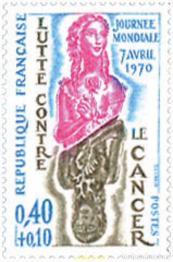 Sellos: 122182 MNH FRANCIA 1970 DIA MUNDIAL DE LA LUCHA CONTRA EL CANCER