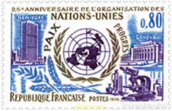 Sellos: 122245 MNH FRANCIA 1970 25 ANIVERSARIO DE LAS NACIONES UNIDAS