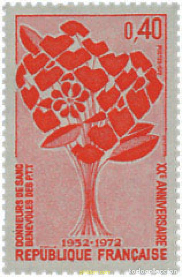 Sellos: 122471 MNH FRANCIA 1972 20 ANIVERSARIO DE LOS DONANTES DE SANGRE