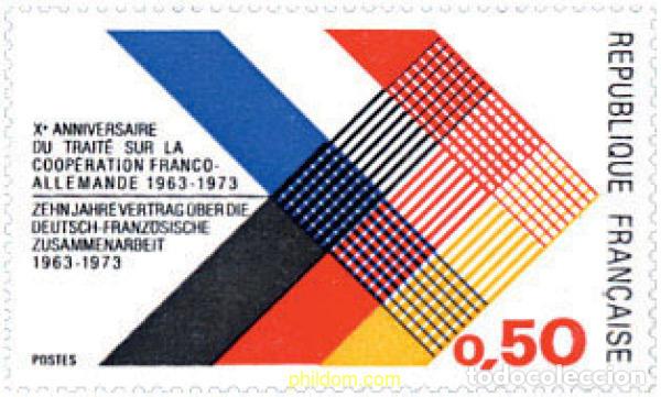 Sellos: 122595 MNH FRANCIA 1973 10 ANIVERSARIO DEL TRATADO SOBRE LA COOPERACION FRANCO-ALEMANA