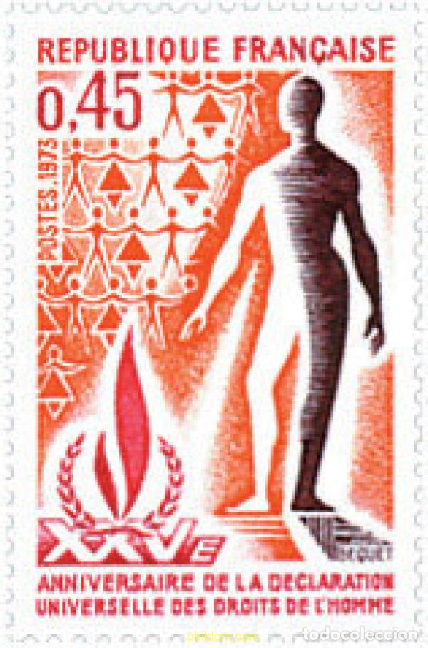 Sellos: 122699 MNH FRANCIA 1973 25 ANIVERSARIO DE LA DECLARACION DE LOS DERECHOS HUMANOS