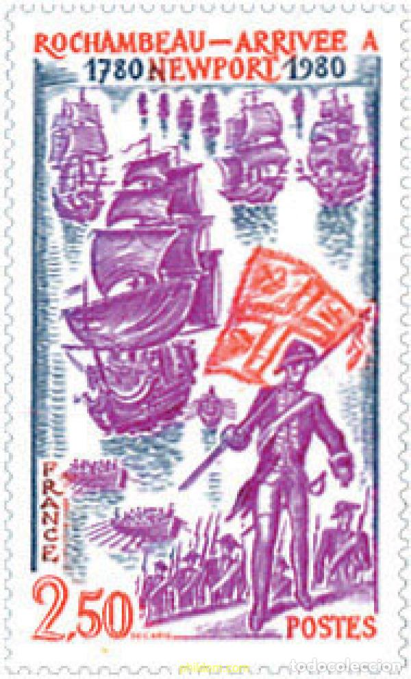 Sellos: 123279 MNH FRANCIA 1980 2 CENTENARIO DE LA LLEGADA A NEWPORT DEL GENERAL ROCHAMBEAU