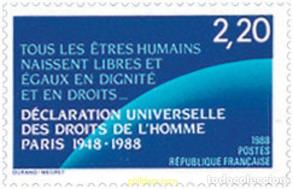 Briefmarken: 124037 MNH FRANCIA 1988 40 ANIVERSARIO DE LA DECLARACION UNIVERSAL DE LOS DERECHOS HUMANOS