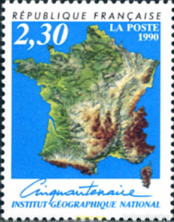 Sellos: 124117 MNH FRANCIA 1990 50 ANIVERSARIO DEL INSTITUTO GEOGRAFICO NACIONAL