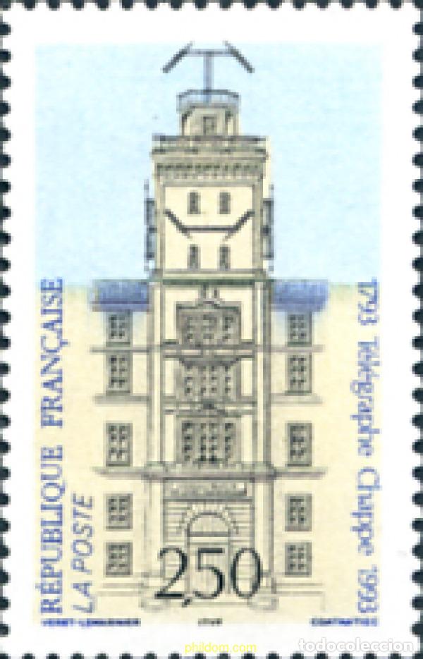 Sellos: 124185 MNH FRANCIA 1993 BICENTENARIO DE LA PUESTA EN SERVICIO DEL TELEGRAFO OPTICO DE CLAUDE CHAPPE