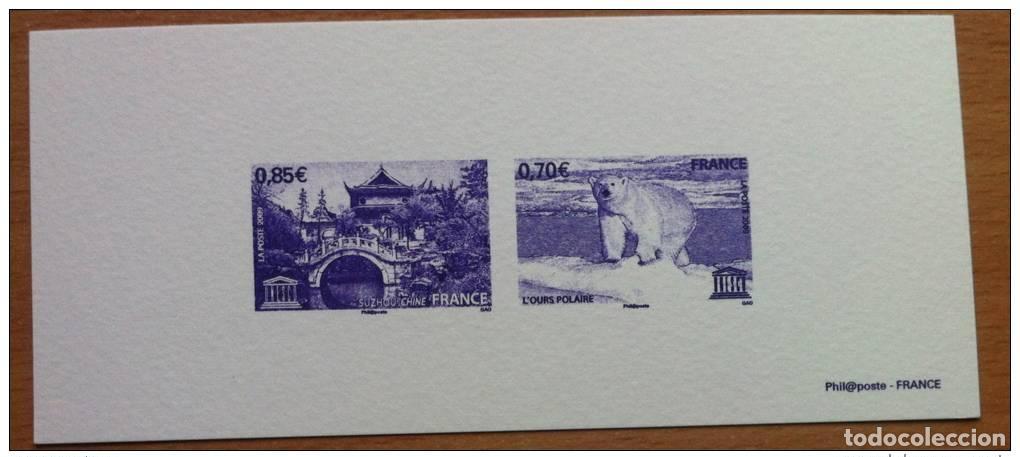 Sellos: FRANCIA 2009 - GRABADOS SERVICIOS DE LA UNESCO 144 145 OSO POLAR