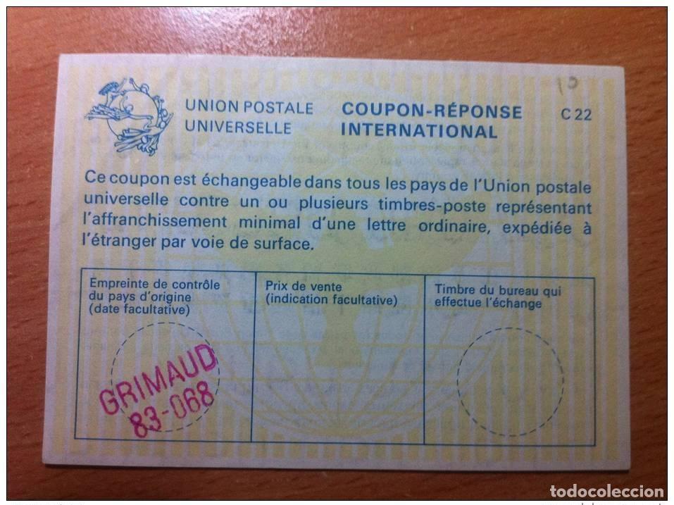 Sellos: Francia Grimaud 83-068 UPU Uni&oacute;n Postal INTERNATIONAL CUP&Oacute;N-RESPUESTA C22