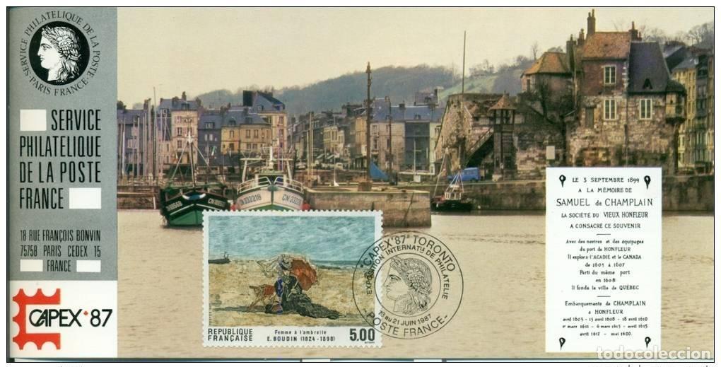 Sellos: 038 Mapa oficial Exposici&oacute;n Canad&aacute; Capex FDC 1987 Francia Eug&egrave;ne Boudin
