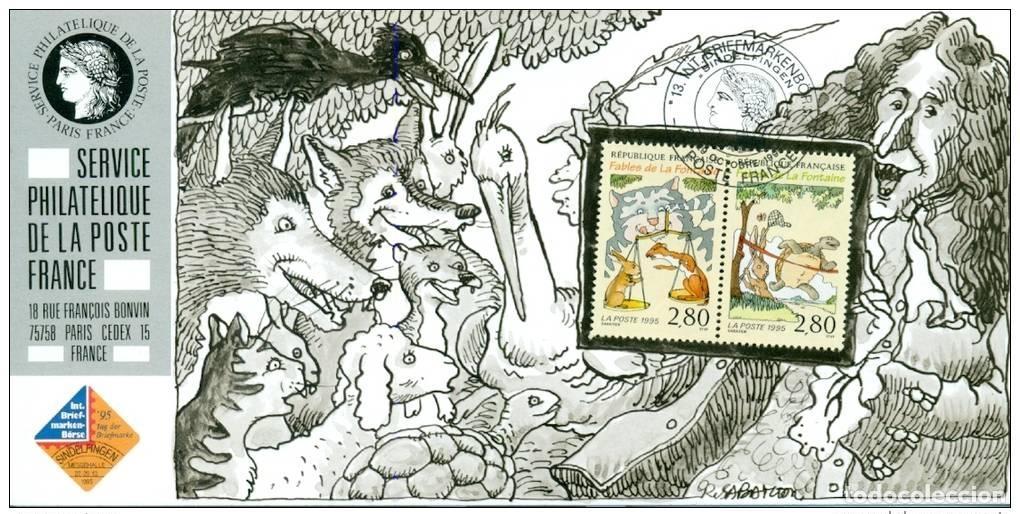 Sellos: 136A Exposici&oacute;n oficial de mapas Sindelfingen 1995 FDC Fables La Fontaine Chat