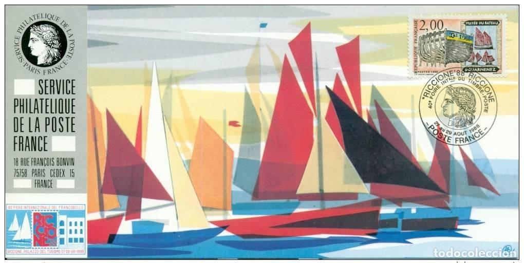 Sellos: 048 Mapa oficial: Museo de veleros franceses Riccione 1988