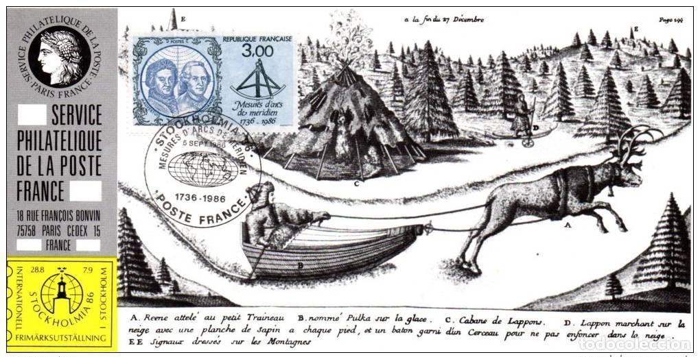 Briefmarken: 030 Exposici&oacute;n oficial de cartas Estocolmo 1986 Francia FDC Emission Commune Arcs