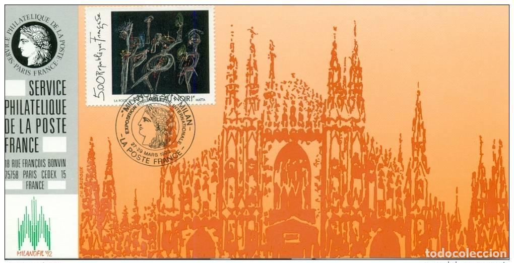 Sellos: 086 Mapa oficial de la exposici&oacute;n Milanofil 1992 Francia FDC Blackboard Matta