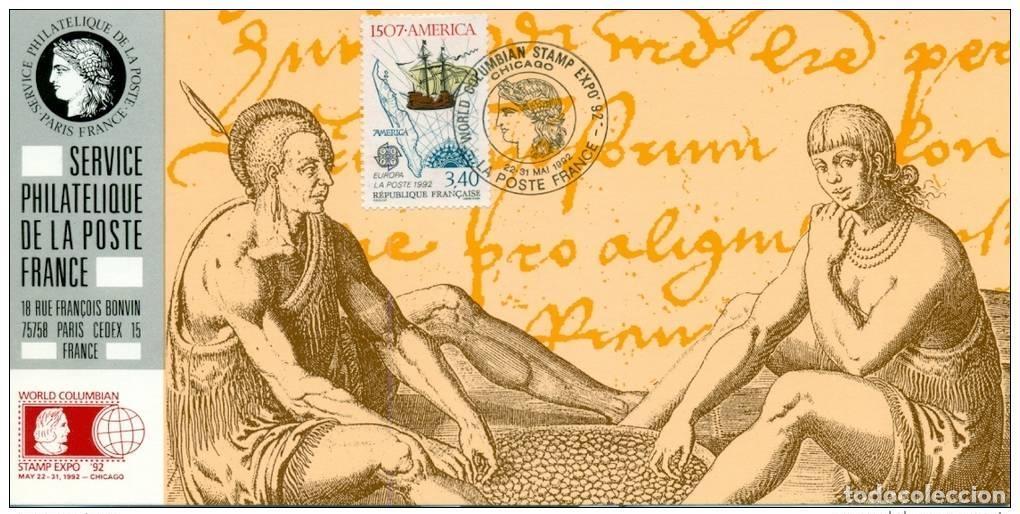 Sellos: 090 Mapa oficial de la Exposici&oacute;n Chicago 1992 Francia FDC Cept America Discovering