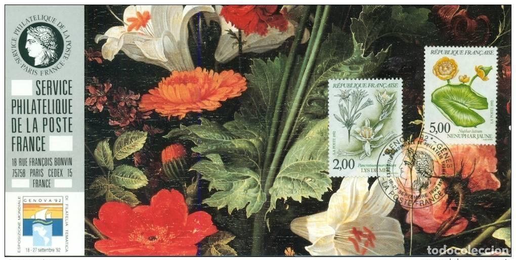 Sellos: 096 Mapa oficial Exposici&oacute;n G&eacute;nova 1992 Francia FDC Fleurs Nenuphar Lys