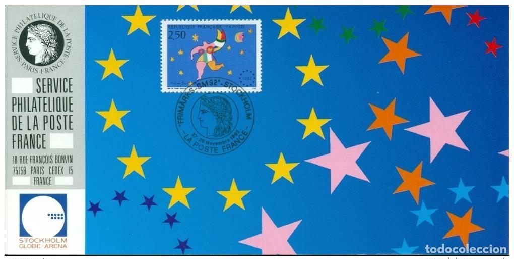 Sellos: 098 Mapa oficial Exposici&oacute;n Estocolmo 1992 FDC Francia Mercado Com&uacute;n Europa