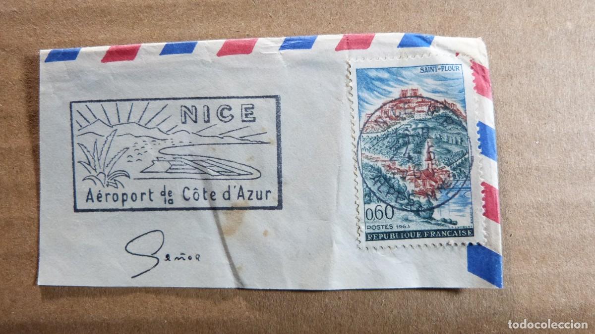Sellos: Sello Francia Saint Flour 1963 - Matasellos 1965 Niza Aeropuerto de Cote d'Azur