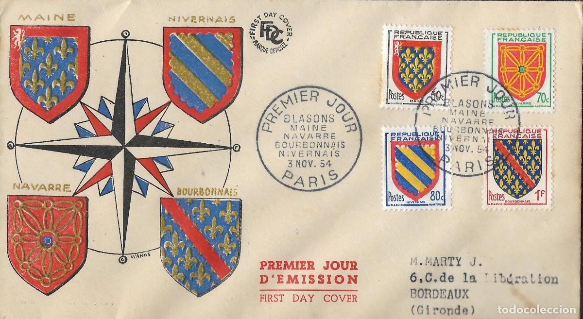 Sellos: SPD. Carta Premier Jour. Paris Bordeaux (Francia) 1954