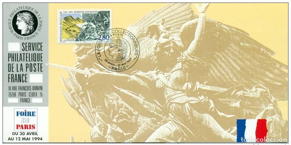 Sellos: 117 Mapa oficial de la exposici&oacute;n Par&iacute;s 1994 FDC Segunda Guerra Mundial.