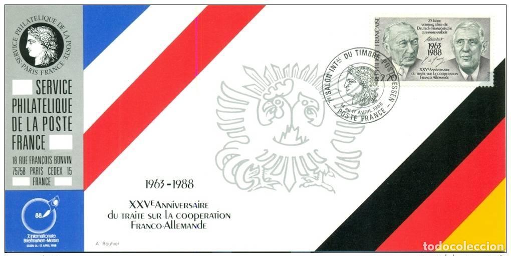 Sellos: 046 Mapa oficial de la Exposici&oacute;n Essen 1988 FDC Francia Charles Gaulle Adenauer