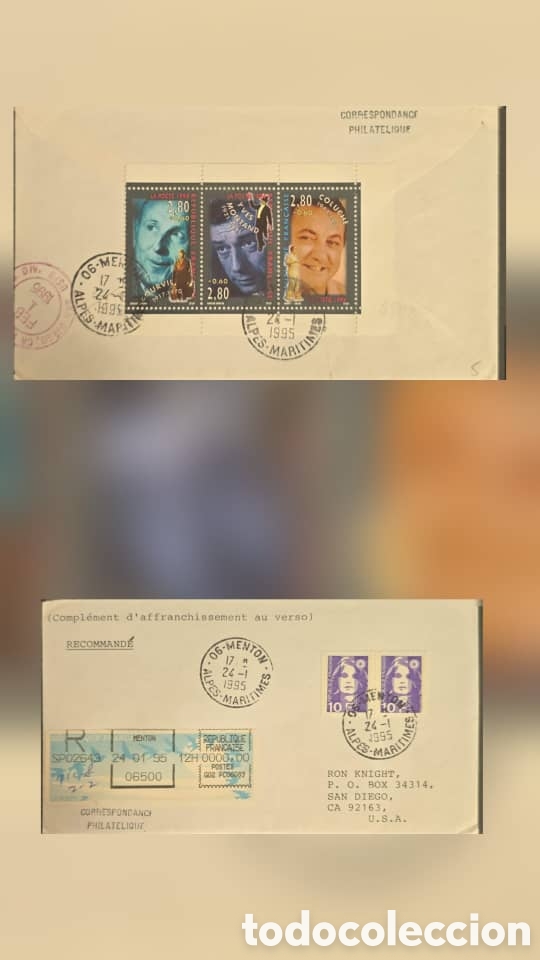 Sellos: CA)France + 1995 + Philatelic Correspondence + Pair of envelopes prepared for collectors, franked wi