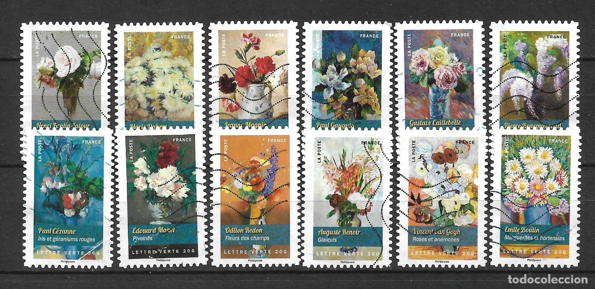 Sellos: francia 2015 serie completa usado pintura ramos de flores - 7/2