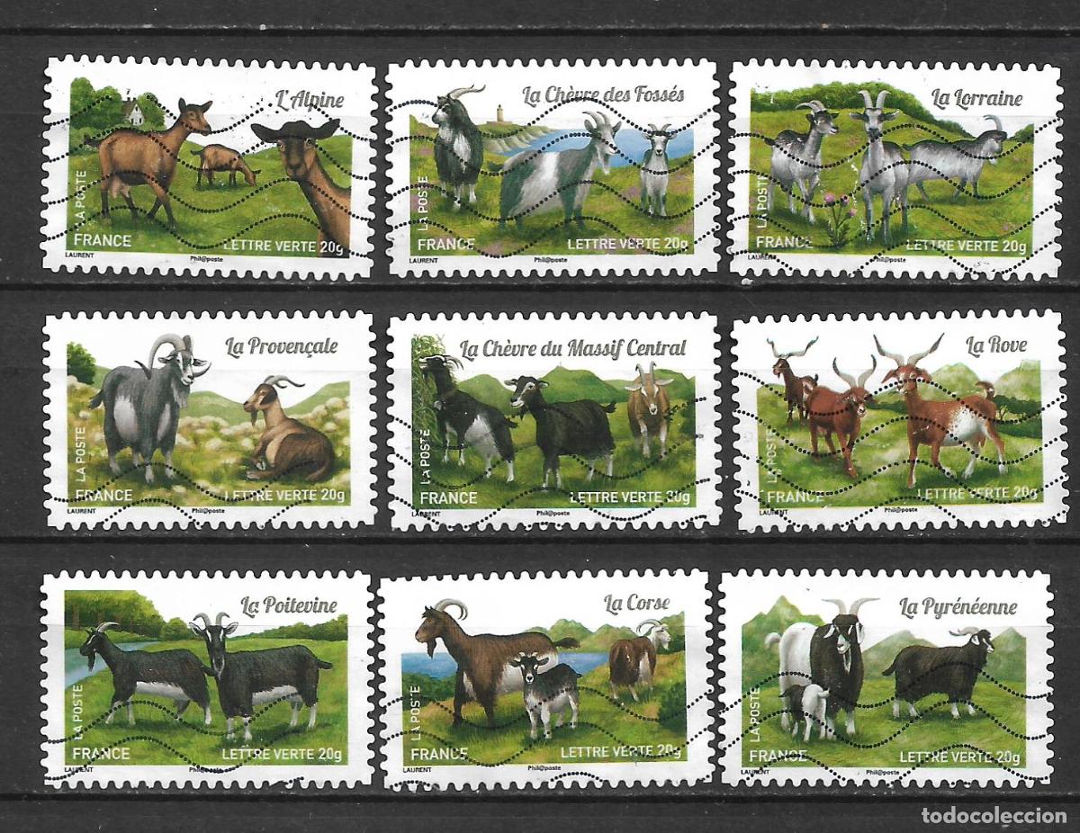 Sellos: francia 2015 lote 9 sellos usado diferentes razas de cabras - 7/2