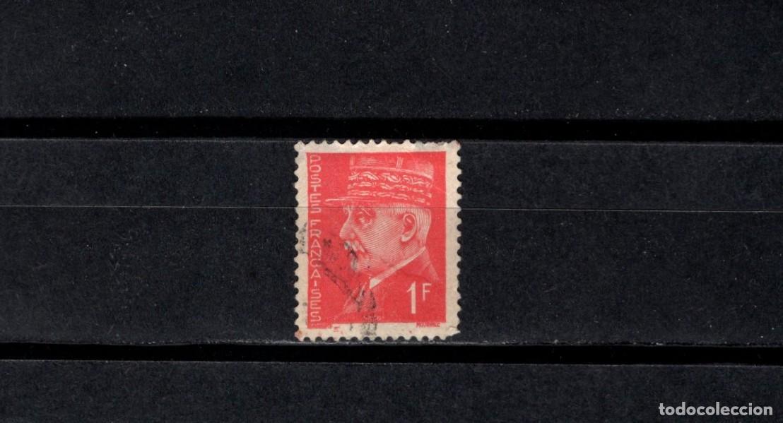 Sellos: Sello usado. Mariscal P&eacute;tain. Sello de 1 franco. Rojo carm&iacute;n. 1941. Yvert 542.