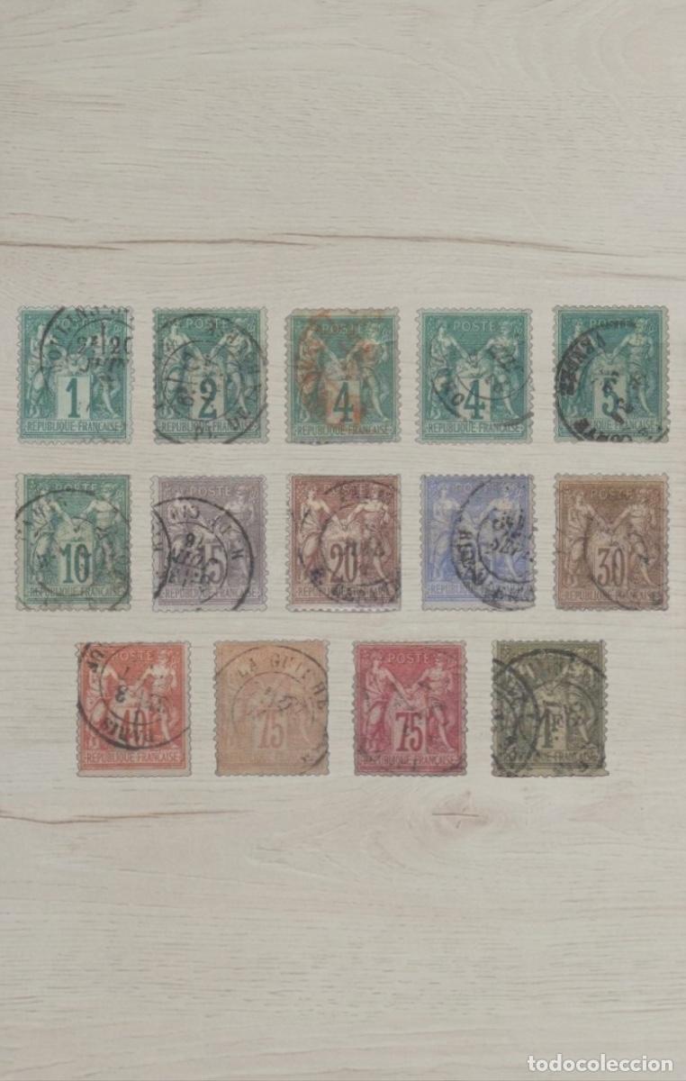Sellos: Lote 14 Sellos de Francia 1900/1929 - Serie Mouchon y Blanc - Cl&aacute;sicos - Usados / Matasellados