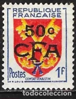 Sellos: Reuni&oacute;n 1955 - Mi 385 - YT 320 - Escudo de armas de Venaissin - MNG