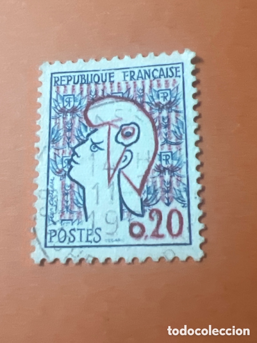 Sellos: S90. SELLO DE FRANCIA 1961 - BANDERAS, ESCUDO DE ARMAS -Marianne: Jean Cocteau.