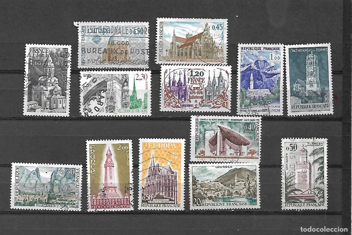 Sellos: Lote de 13 sellos: iglesias, monasterios, abad&iacute;as . Francia . sellos a&ntilde;os 1958/90