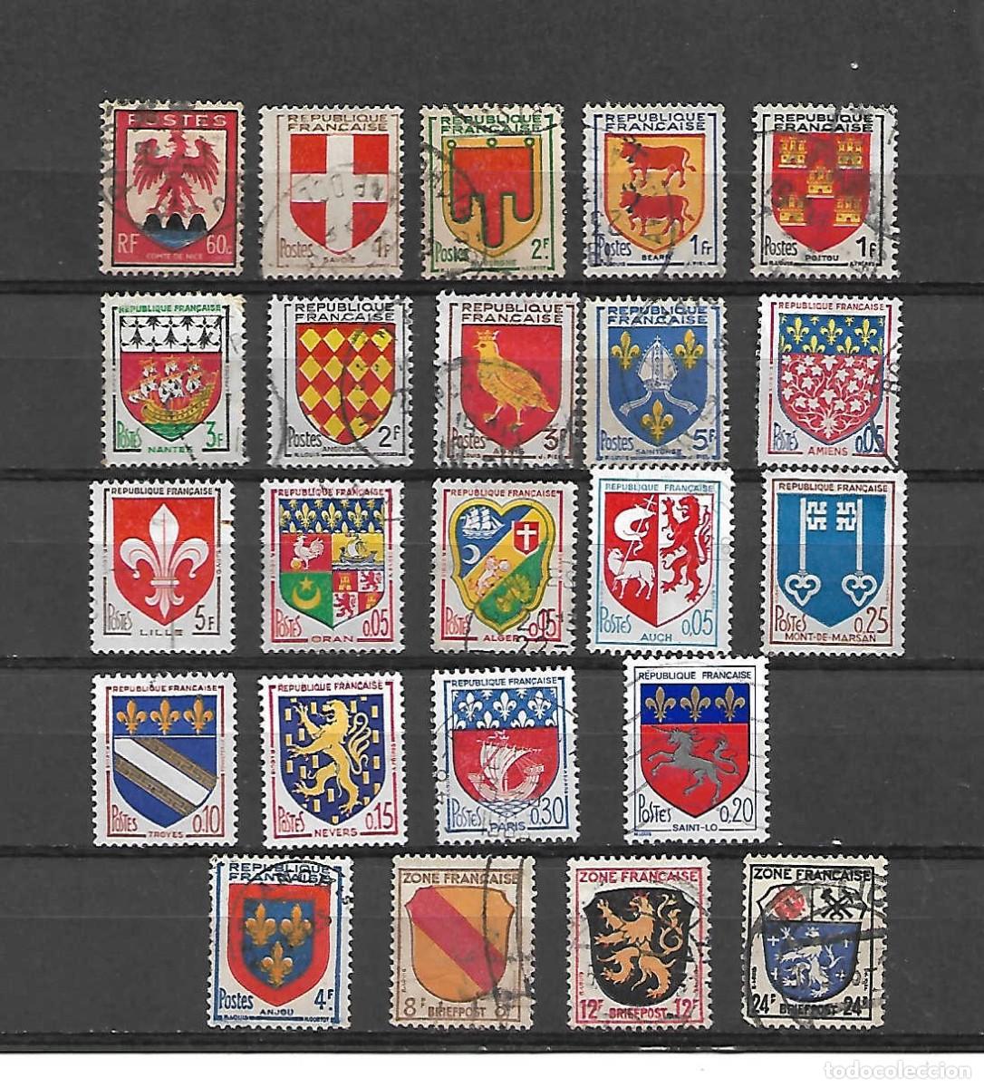 Sellos: lote de 23 sellos: Armas de Provincias. Francia .